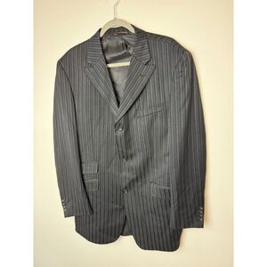 Caravelli Mens Black Pinstripe 3-Button Blazer Jacket Side Vents Size 42L